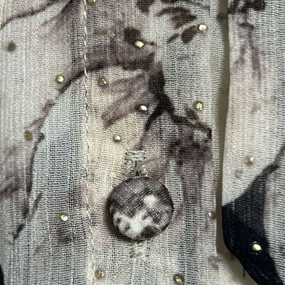 PAIGE Floral Sheer Tie Neck Blouse Women’s L Multi Romantic Swiss Dot - Picture 13 of 15